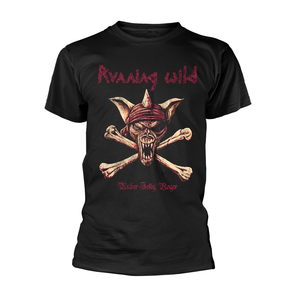RUNNING WILD UNDER JOLLY ROGER (CROSSBONES) T-Shirt Medium BLACK