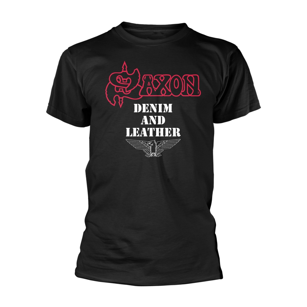 SAXON DENIM AND LEATHER T-Shirt Small BLACK
