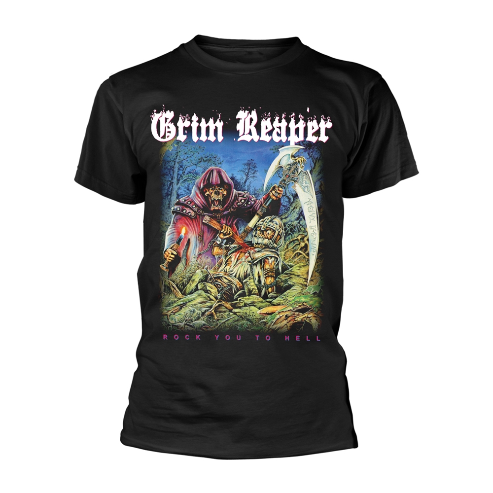 GRIM REAPER ROCK YOU TO HELL T-Shirt Large BLACK