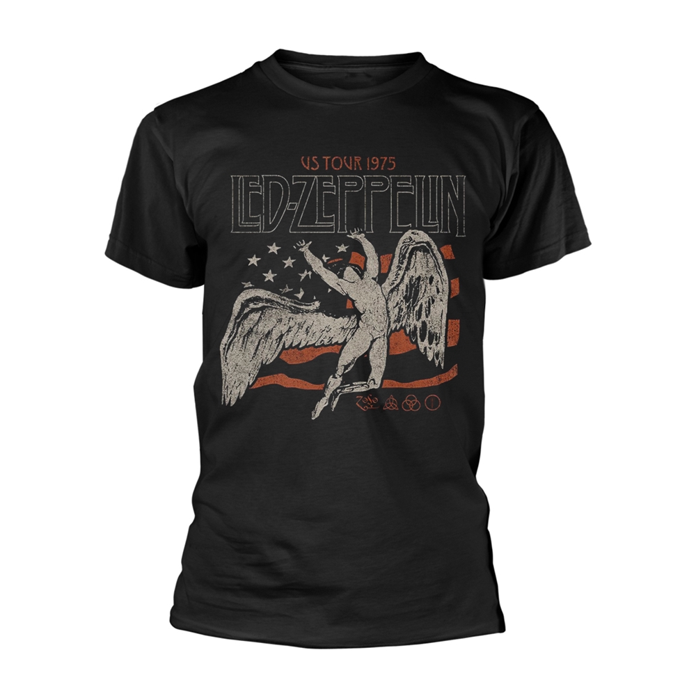 LED ZEPPELIN US 1975 TOUR FLAG T-Shirt Large BLACK