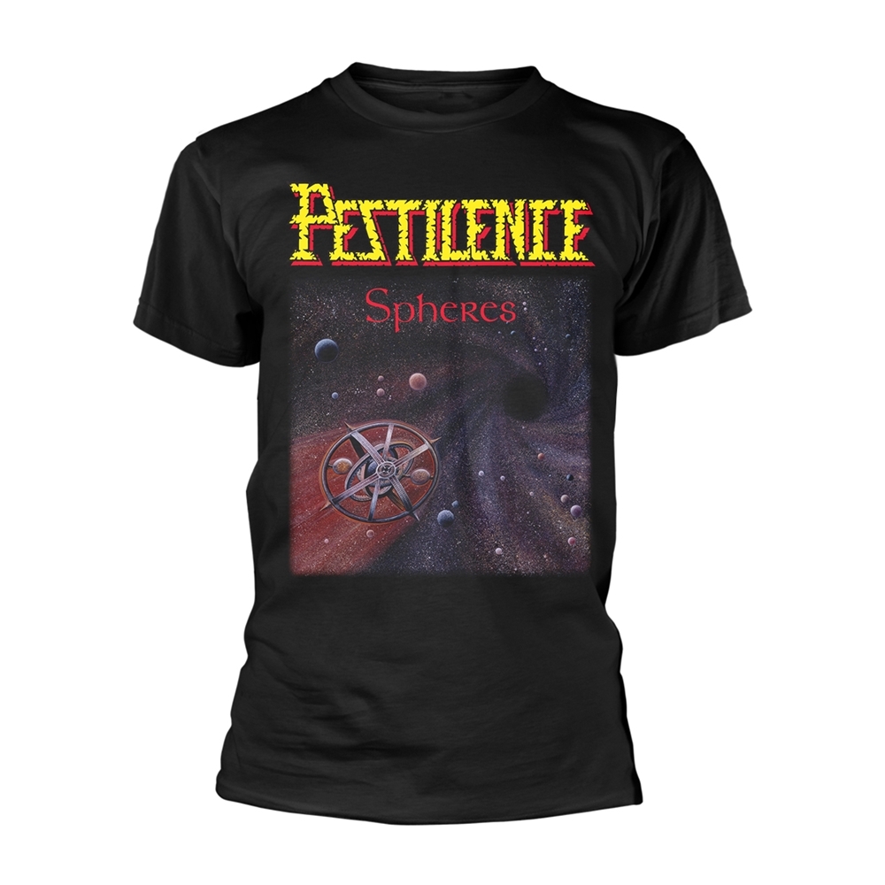PESTILENCE SPHERES T-Shirt, Front & Back Print Small BLACK