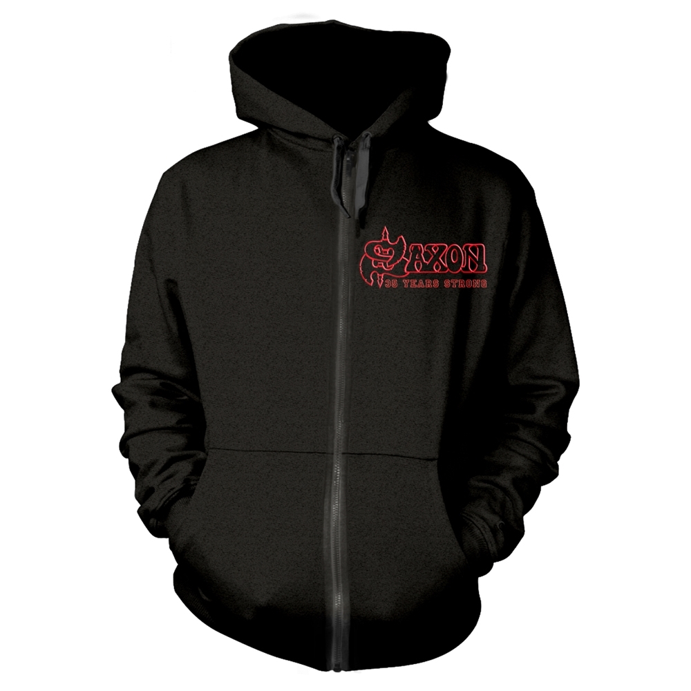 SAXON STRONG ARM OF THE LAW Hooded Sweatshirt with Zip Medium BLACK