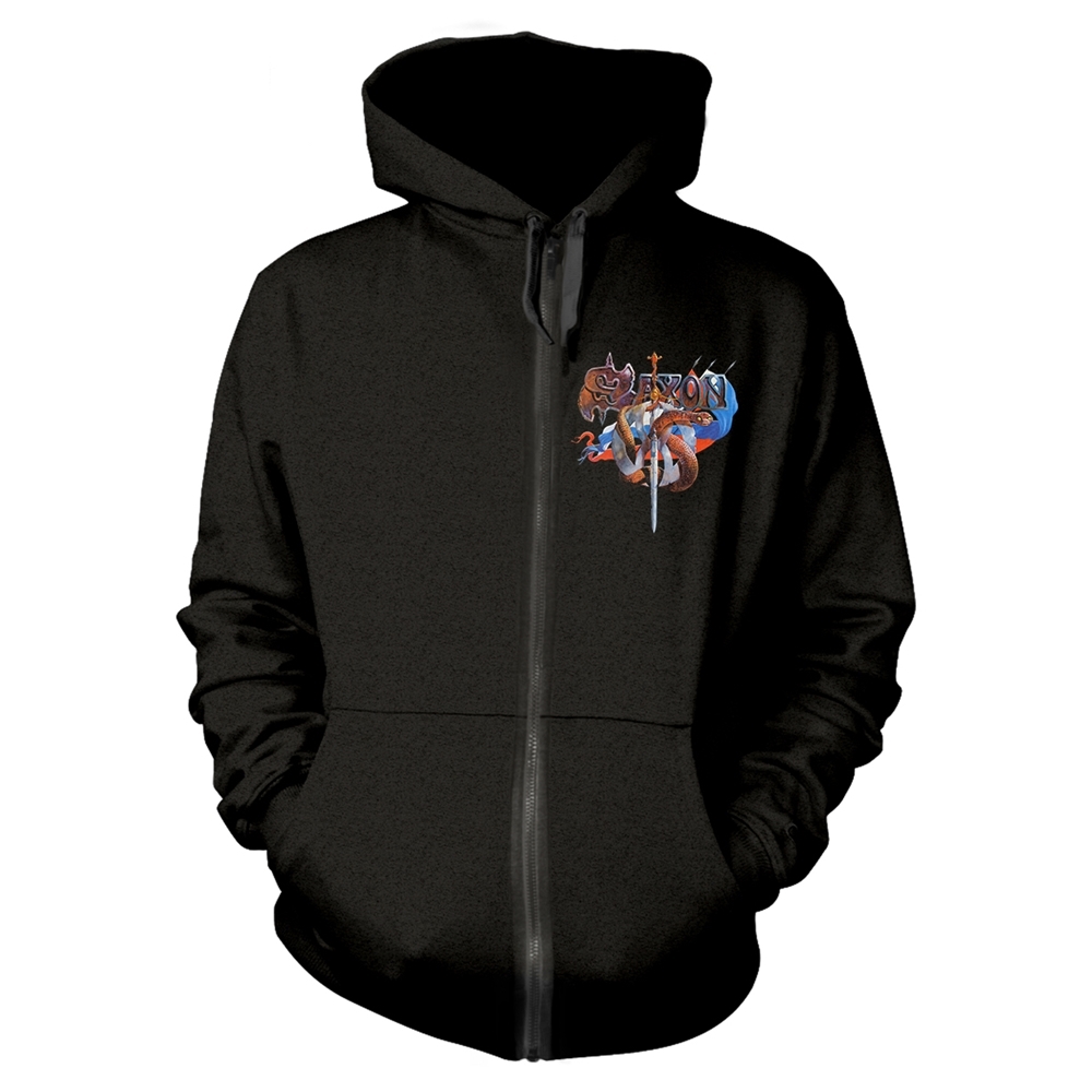 SAXON CRUSADER Hooded Sweatshirt with Zip Small BLACK