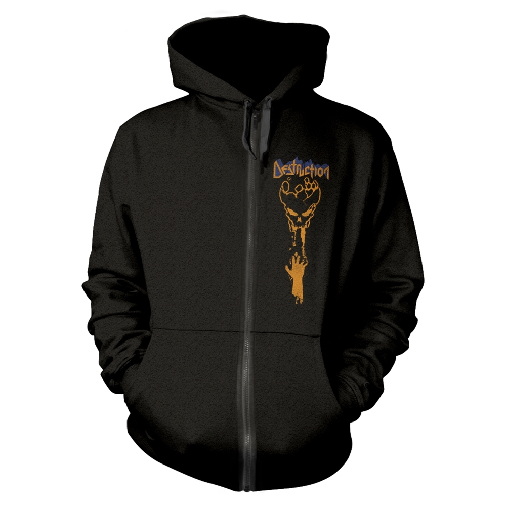 DESTRUCTION INFERNAL OVERKILL Hooded Sweatshirt with Zip Medium BLACK