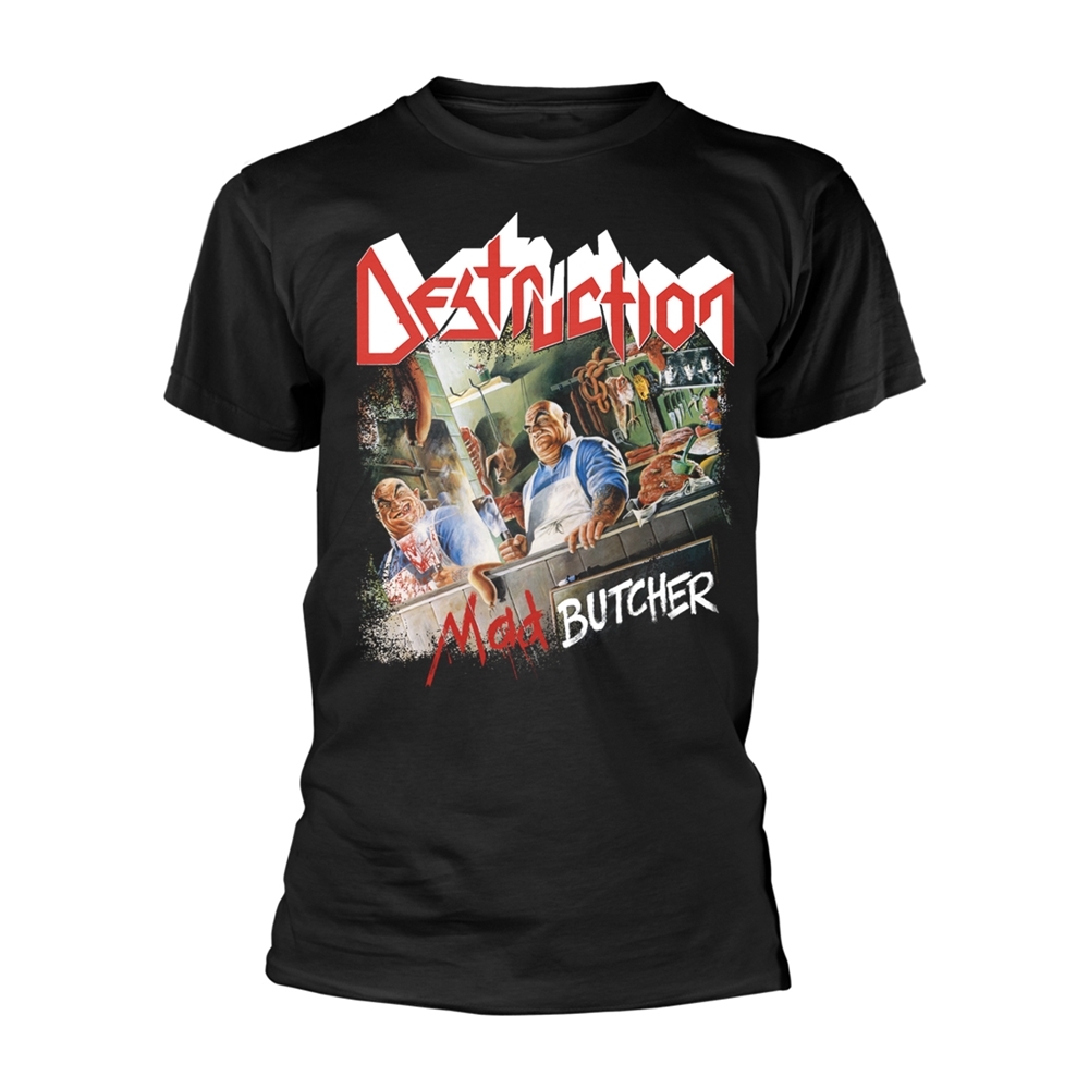 DESTRUCTION MAD BUTCHER T-Shirt, Front & Back Print Small BLACK