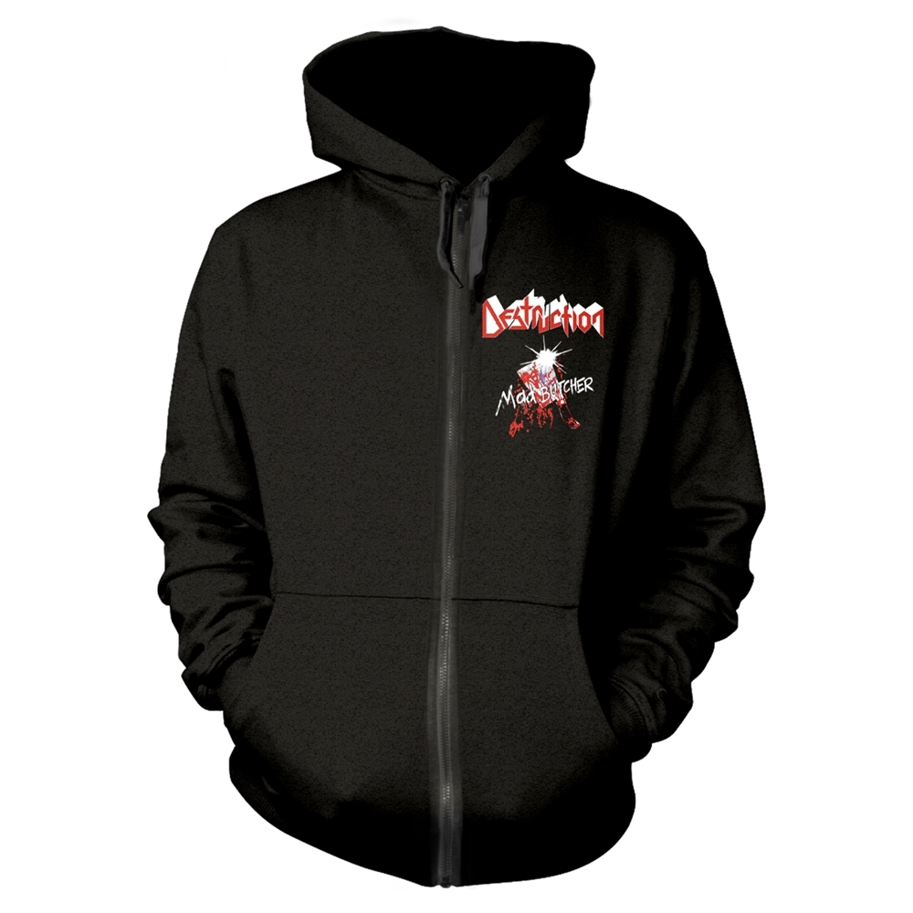 DESTRUCTION MAD BUTCHER Hooded Sweatshirt with Zip Medium BLACK