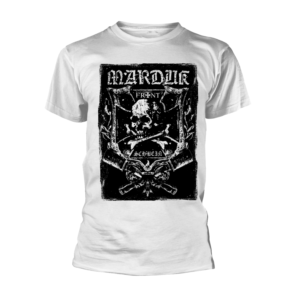 MARDUK FRONTSCHWEIN (WHITE) T-Shirt, Front & Back Print XXX-Large WHITE