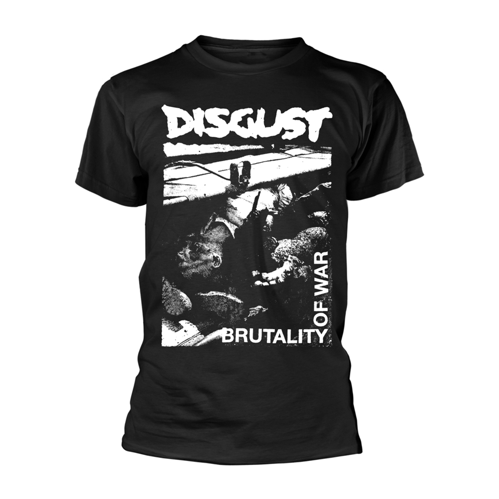 DISGUST BRUTALITY OF WAR T-Shirt, Front & Back Print Small BLACK