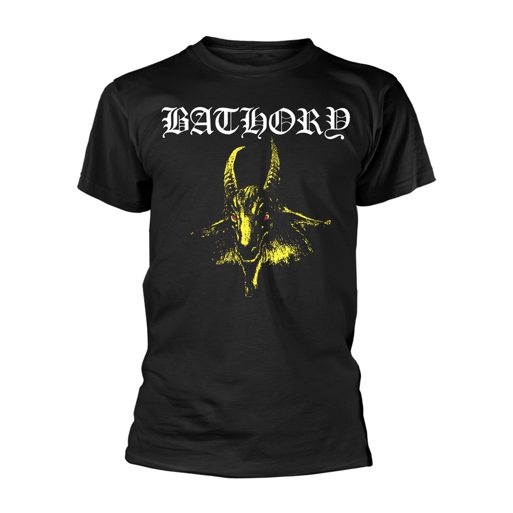 BATHORY GOAT (YELLOW) T-Shirt, Front & Back Print Medium BLACK