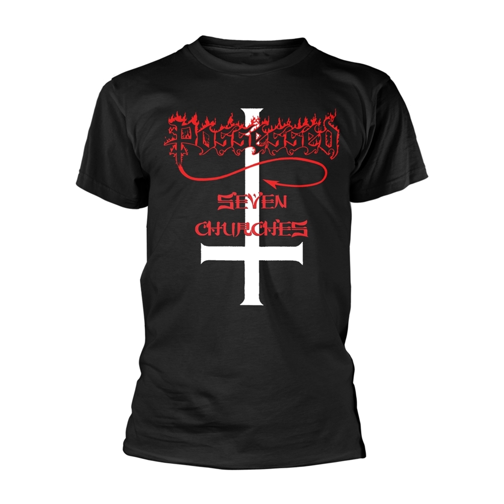 POSSESSED SEVEN CHURCHES T-Shirt, Front & Back Print XXX-Large BLACK