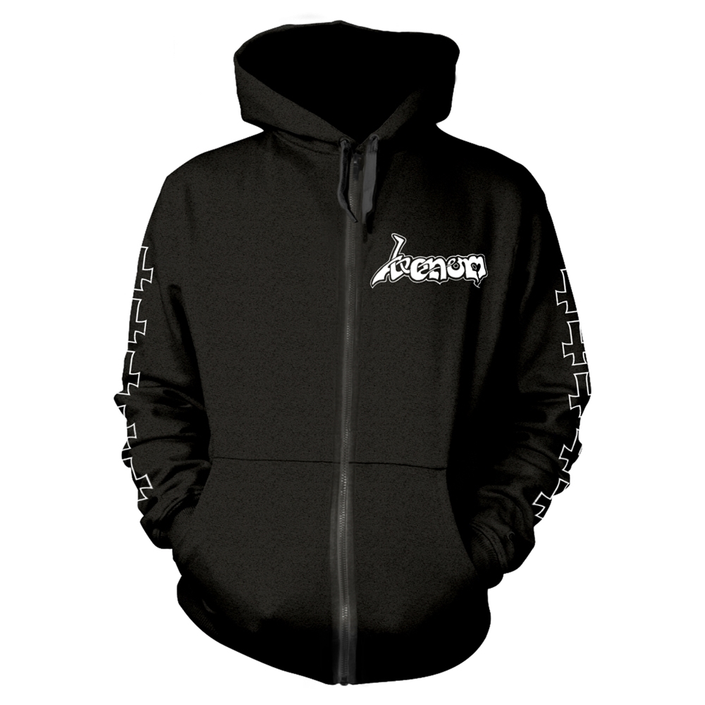 VENOM AT WAR WITH SATAN (WHITE) Hooded Sweatshirt with Zip Small BLACK