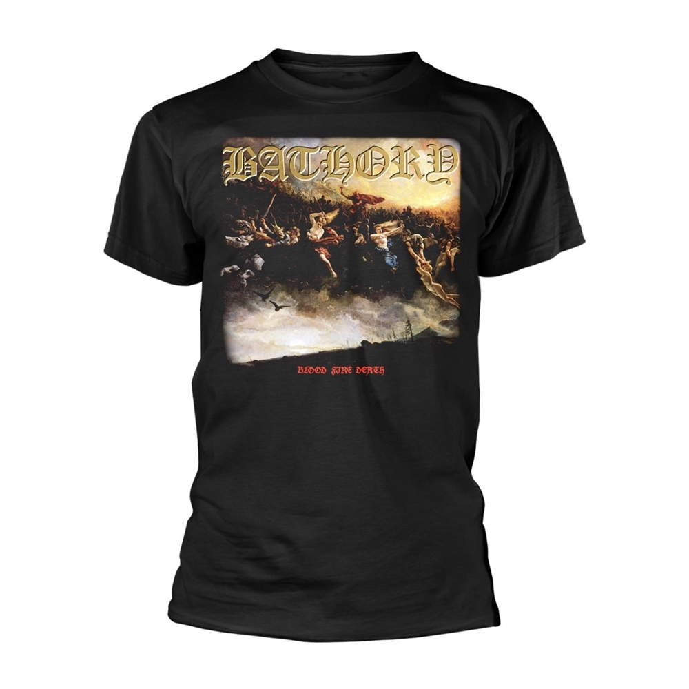 BATHORY BLOOD FIRE DEATH (SOFTSTYLE) T-Shirt, Front & Back Print Small BLACK