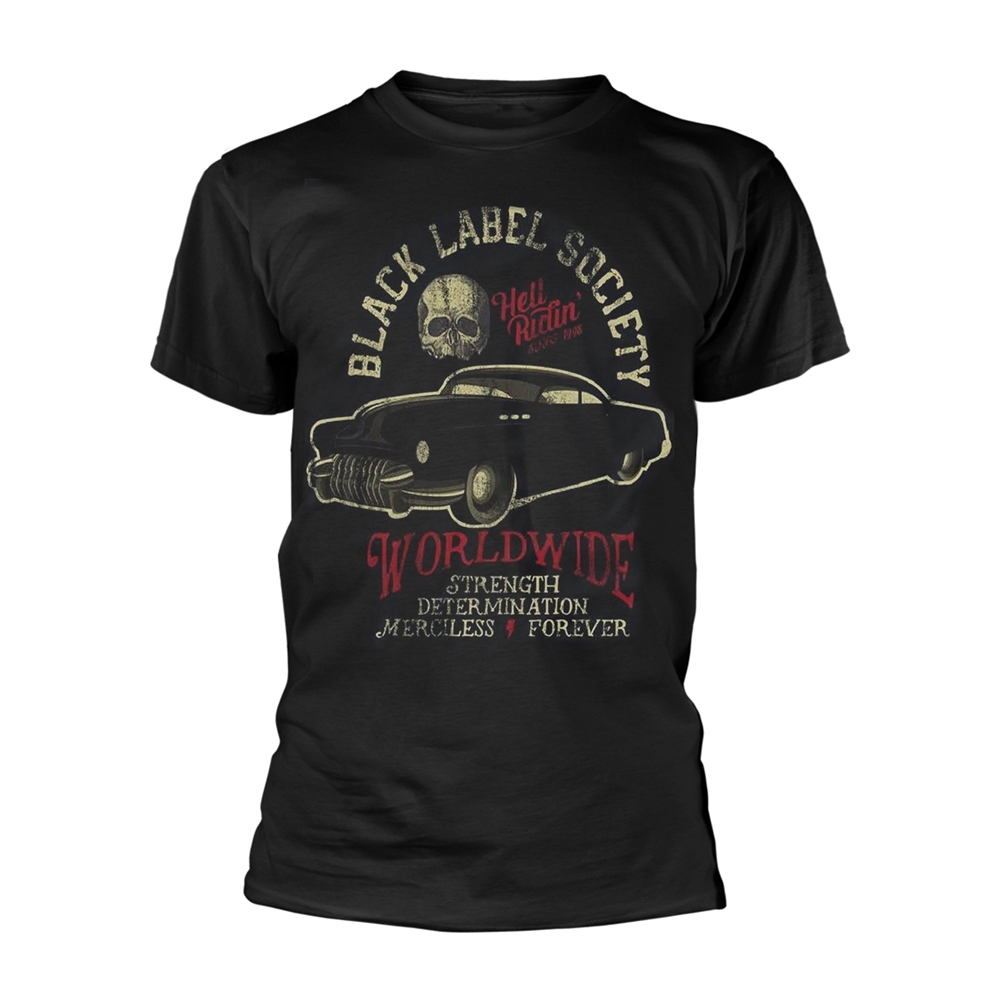 BLACK LABEL SOCIETY HELL RIDING HOT ROD T-Shirt, Front & Back Print Medium BLACK