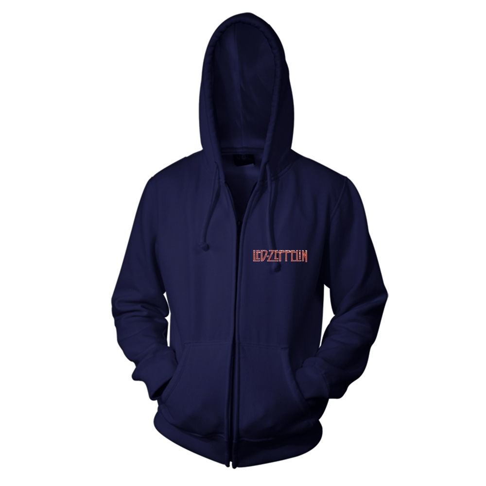 LED ZEPPELIN PHOTO Hooded Sweatshirt with Zip Small BLUE (FOTL)