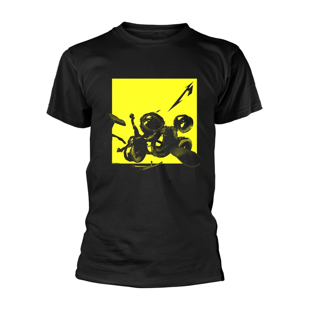 METALLICA BROKEN BURNT DRUMS T-Shirt, Front & Back Print XX-Large BLACK