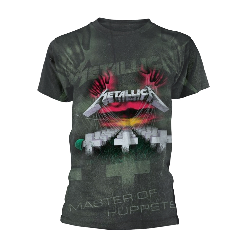 METALLICA MASTER OF PUPPETS (ALL OVER) T-Shirt, Front & Back Print Small GREY